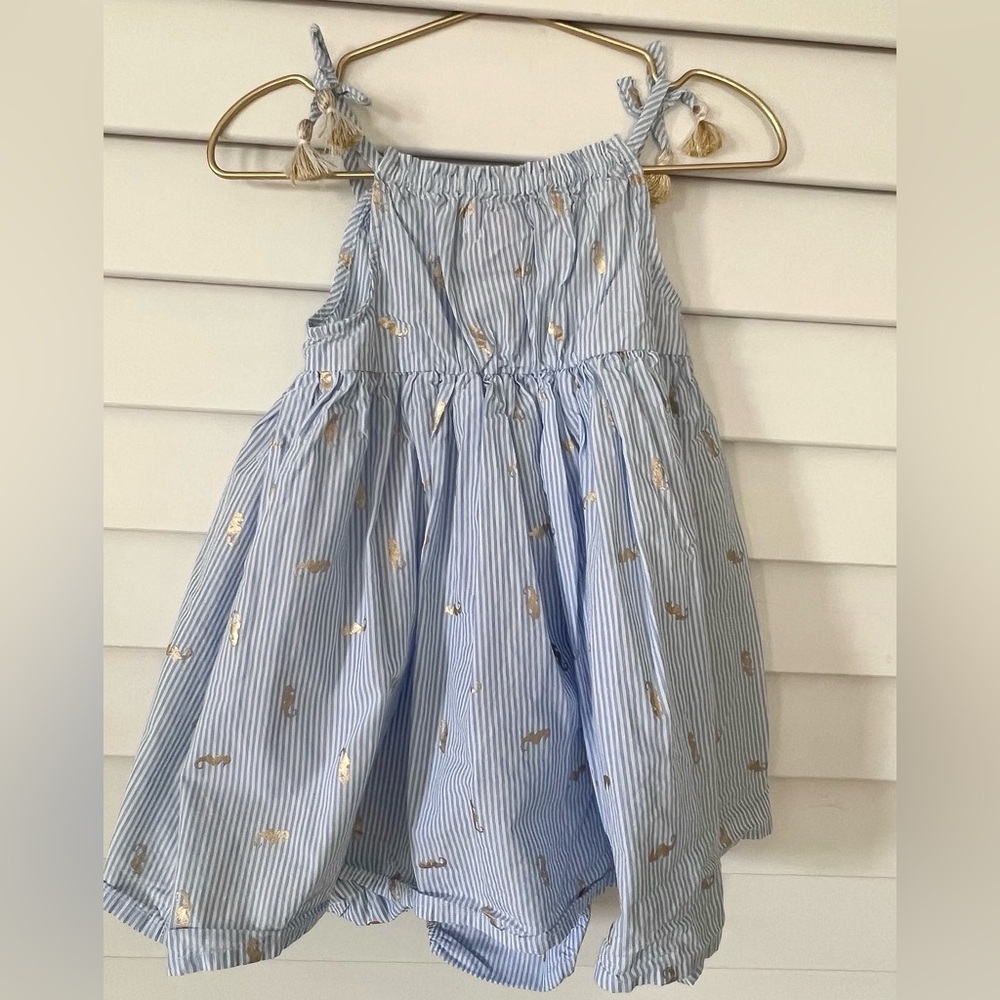 Blue Striped Tommy Bahama Dress with Gold Accents